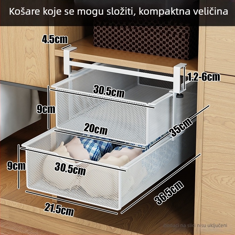 Wo cube Dvostruki garderobni organizator sa izvlačnim ladicama, visećom košarom i slojevitim pregradama