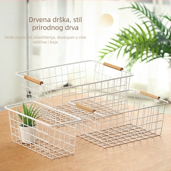 Minimalistička mrežasta košara za pohranu s drvenom ručkom – organizator za dnevni boravak i radni stol