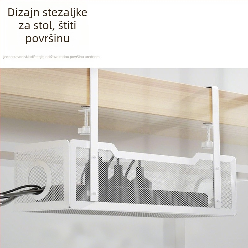 Metalni držač ispod stola za upravljanje kabelima, pohranu, viseća košarica i organizator utičnica