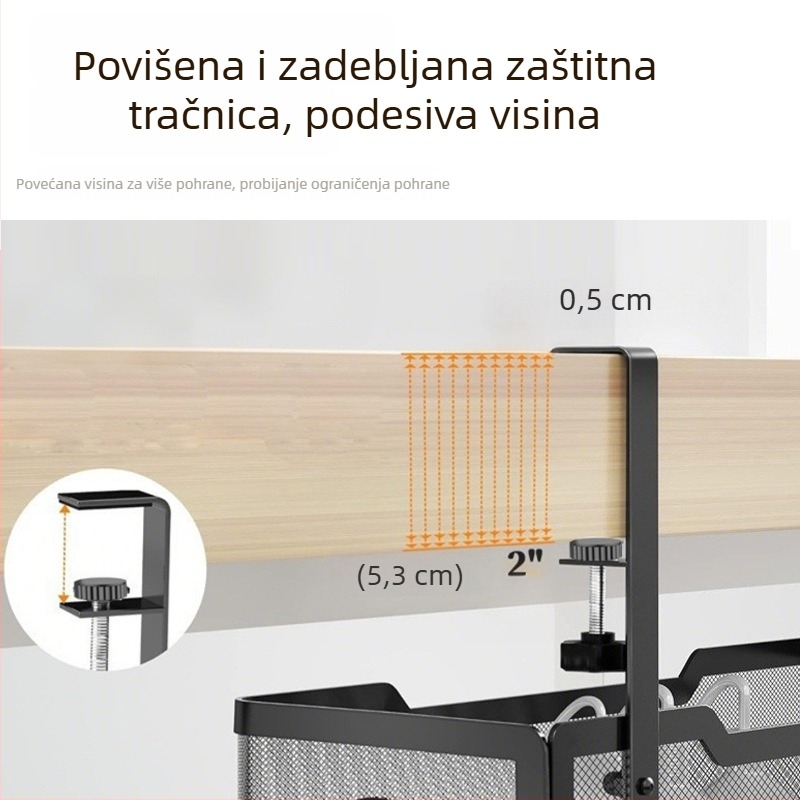 Metalni držač ispod stola za upravljanje kabelima, pohranu, viseća košarica i organizator utičnica
