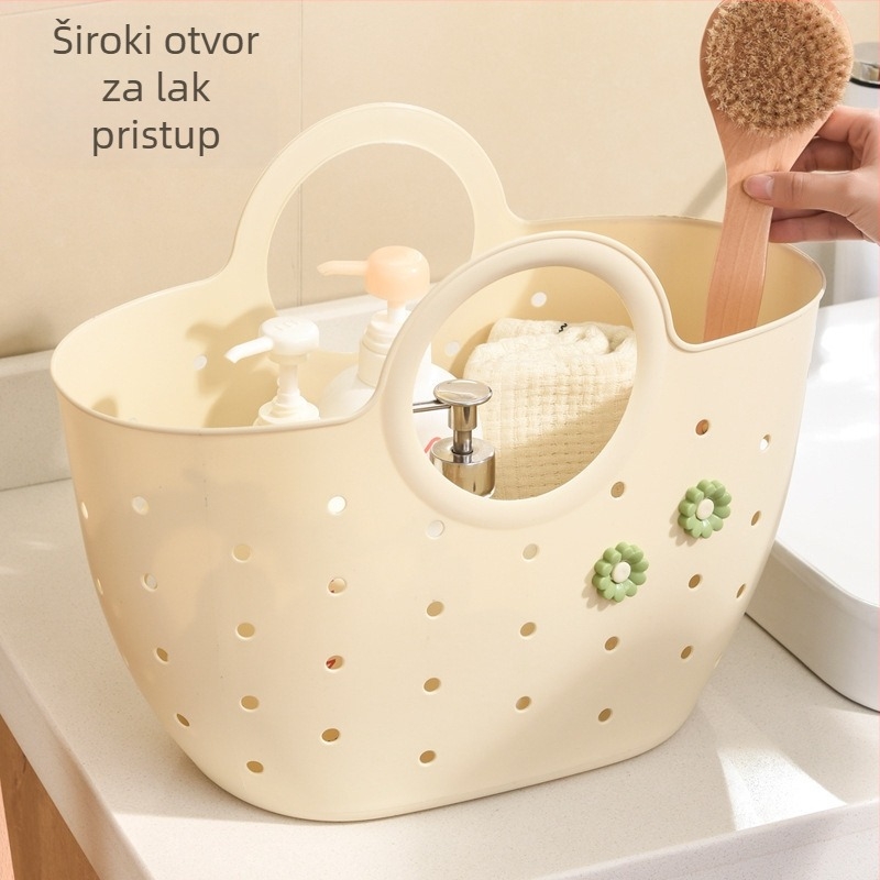 Kupaonska košara za odlaganje potrepština, prenosna s držalom i prozračnim dizajnom