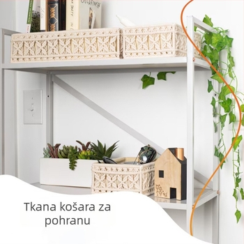 Boemsko-skandinavski ručno pleteni koš od pamuka, stolni organizator za knjige, cvijeće i voće, kutija za toaletni papir i kozmetički organizator.
