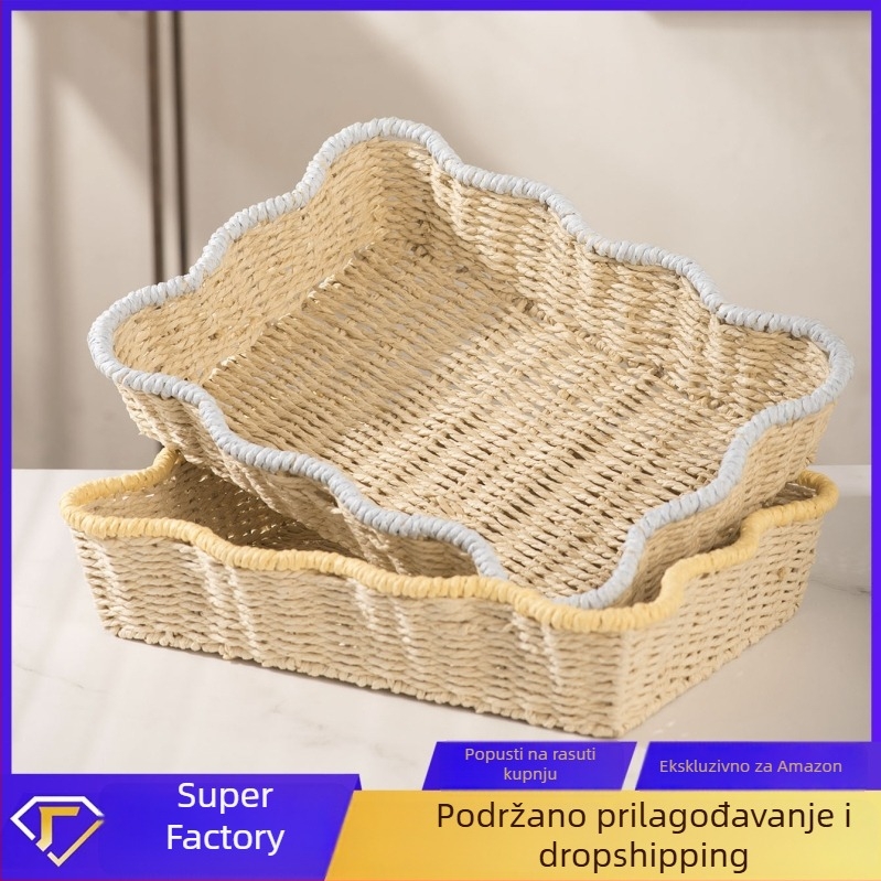 Ručna tkana košara za pohranu od papirnate užadi, imitacija ratana, kućna upotreba, pladanj za grickalice u dnevnom boravku i stolni organizator