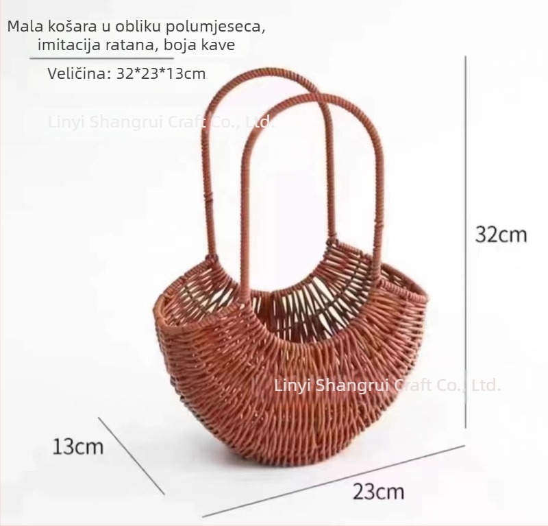 Ručni koš za cvijeće s ratanskim izgledom, koš za voće, dekorativni koš za cvjetne aranžmane, ručno pleteni mali koš s držakom
