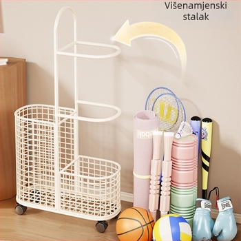 Kotačasti koš za pohranu prostirke za jogu i fitness opreme, stalak za košarku, rekete za badminton i bučice