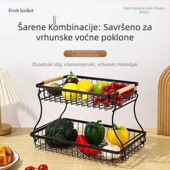 Odvojivi stalak za voće i povrće, višenamjenski kuhinjski organizator, dvostruki koš za voće za dnevnu sobu, košarica za kruh i grickalice