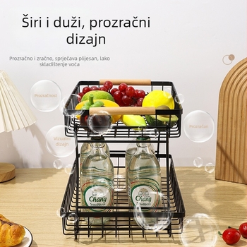 Odvojivi stalak za voće i povrće, višenamjenski kuhinjski organizator, dvostruki koš za voće za dnevnu sobu, košarica za kruh i grickalice