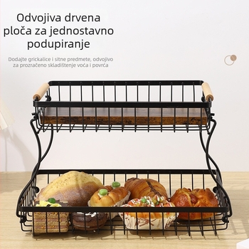 Odvojivi stalak za voće i povrće, višenamjenski kuhinjski organizator, dvostruki koš za voće za dnevnu sobu, košarica za kruh i grickalice
