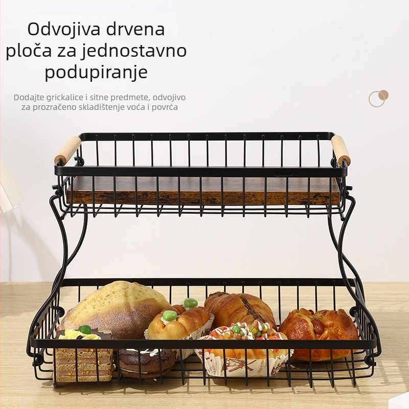 Odvojivi stalak za voće i povrće, višenamjenski kuhinjski organizator, dvostruki koš za voće za dnevnu sobu, košarica za kruh i grickalice