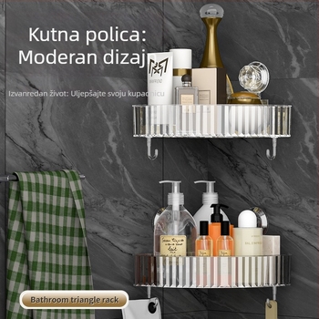 Trokutna kutna polica za kupaonicu, ljepilo za zidnu montažu – prozirni organizator kozmetike