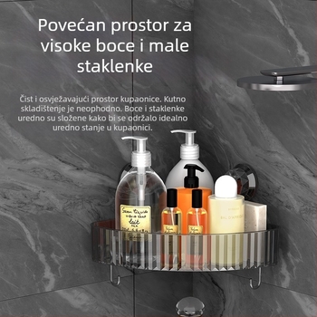 Trokutna kutna polica za kupaonicu, ljepilo za zidnu montažu – prozirni organizator kozmetike