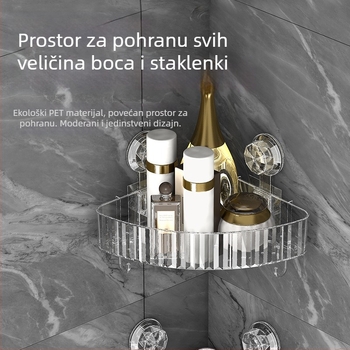Trokutna kutna polica za kupaonicu, ljepilo za zidnu montažu – prozirni organizator kozmetike