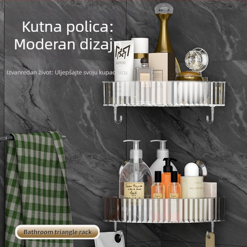 Trokutna kutna polica za kupaonicu, ljepilo za zidnu montažu – prozirni organizator kozmetike