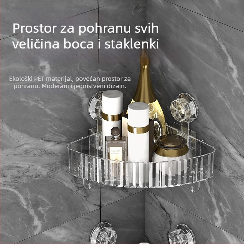 Trokutna kutna polica za kupaonicu, ljepilo za zidnu montažu – prozirni organizator kozmetike