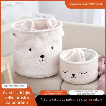 Novi koš za skladištenje od teddy velura s crtanim vezom, sladak zeko dizajn