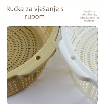 Višenamjenski koš s dvostrukim drškom za odvod vode, veliki čvrsti plastični koš za pranje povrća i voća, koš za ocjeđivanje, PP materijal.