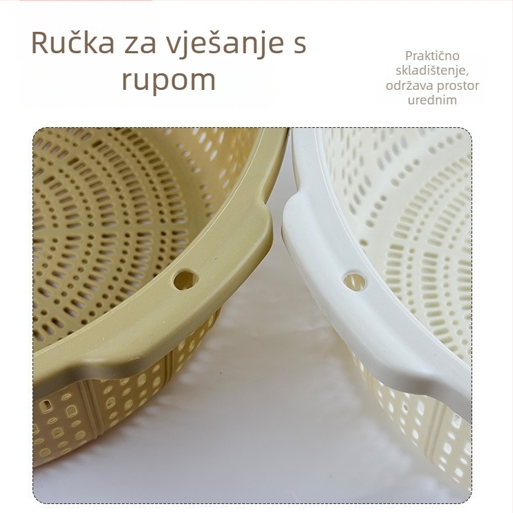 Višenamjenski koš s dvostrukim drškom za odvod vode, veliki čvrsti plastični koš za pranje povrća i voća, koš za ocjeđivanje, PP materijal.
