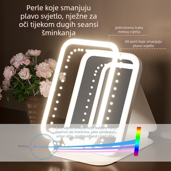 LED ogledalo za šminkanje sa svjetlom, sklopivi toaletni stol, pametno HD, stolni, prijenosno za studentske sobe
