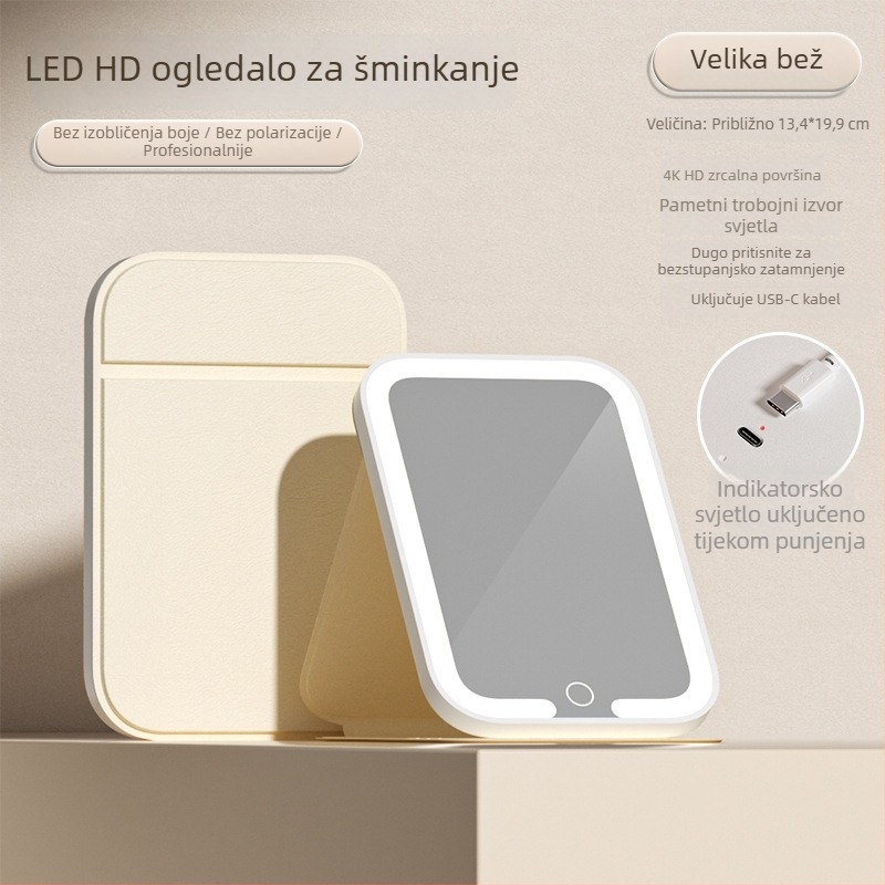 LED ogledalo za šminkanje sa svjetlom, sklopivi toaletni stol, pametno HD, stolni, prijenosno za studentske sobe