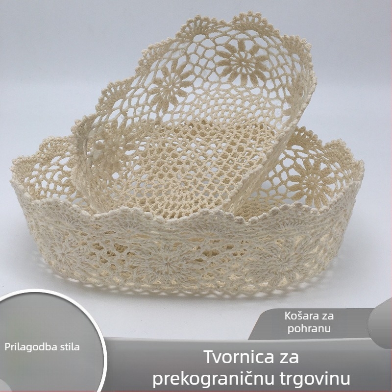 Ovalne čipkaste košare za skladištenje, ručno pletene, slatke male košare za ključe, grickalice i skladištenje