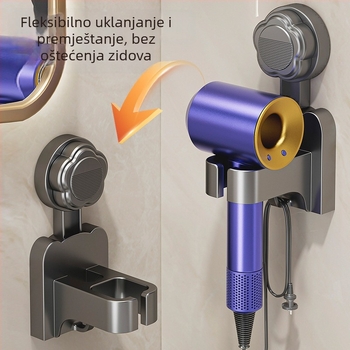 Trokutasti plastični držač za sušilo za kosu s usisnom čašom, zidni organizator kupaonice