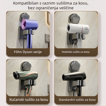 Trokutasti plastični držač za sušilo za kosu s usisnom čašom, zidni organizator kupaonice