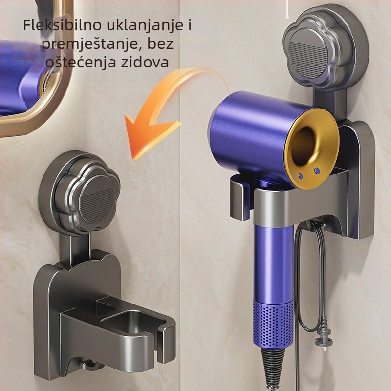 Trokutasti plastični držač za sušilo za kosu s usisnom čašom, zidni organizator kupaonice