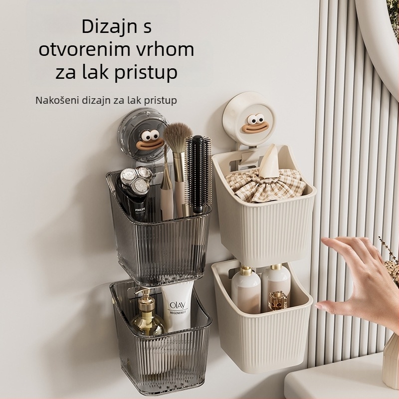 Zidni organizator kupaonice s usisnom čašom, bez bušenja, za WC i umivaonik