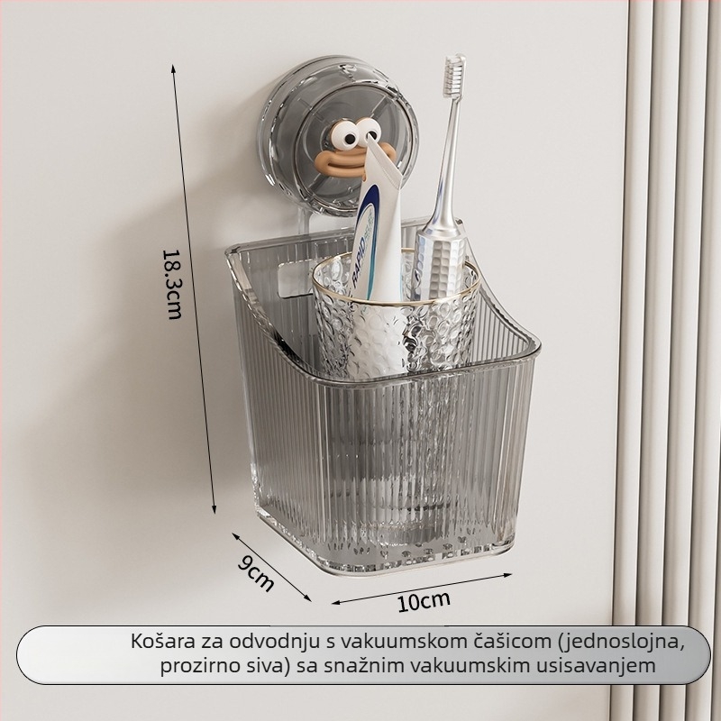 Zidni organizator kupaonice s usisnom čašom, bez bušenja, za WC i umivaonik