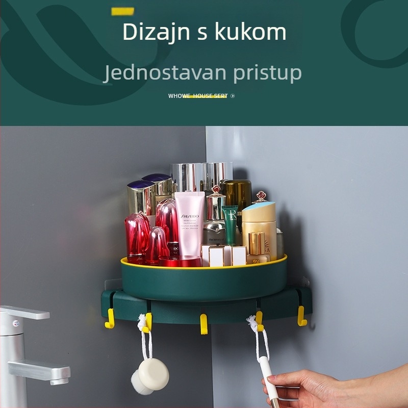 Zidni rotirajući ormarić za kupaonicu bez bušenja, kutna trokutasta polica