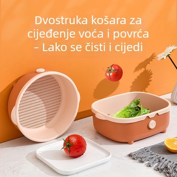 Plastični dvostruki odvodni koš za povrće s dizajnom praščića, za pranje i kuhinjsko skladištenje, koš za voće