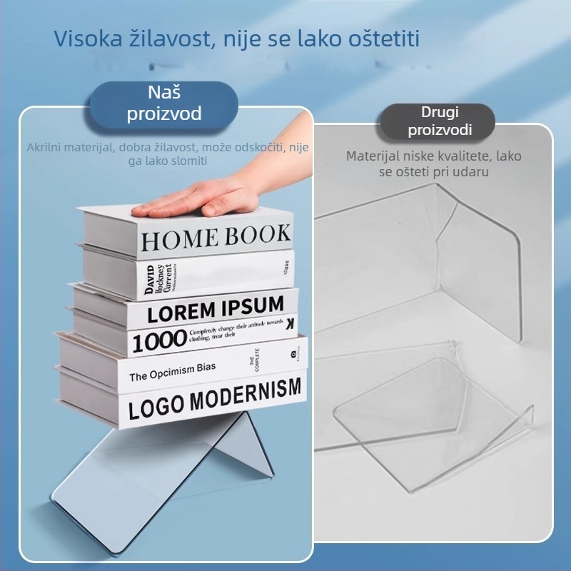 Prozirni akrilni držač knjiga za studente, kompaktna stolna knjižnica, fiksni dijeljivač za pohranu knjiga