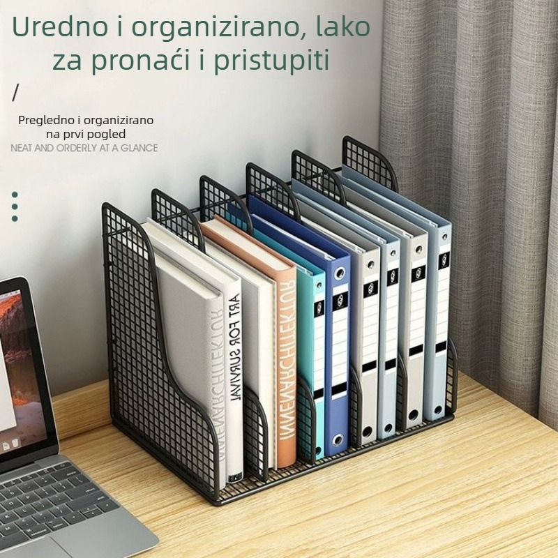 Metalni stolni držač za dokumente A4, četveroodjelni organizator i polici knjiga