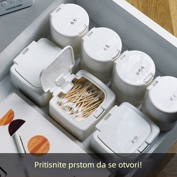 Mini kutija za stolno spremanje s poklopcem i pop-up otvaranjem, plastični organizator otporan na prašinu za pamuk disk i štapiće
