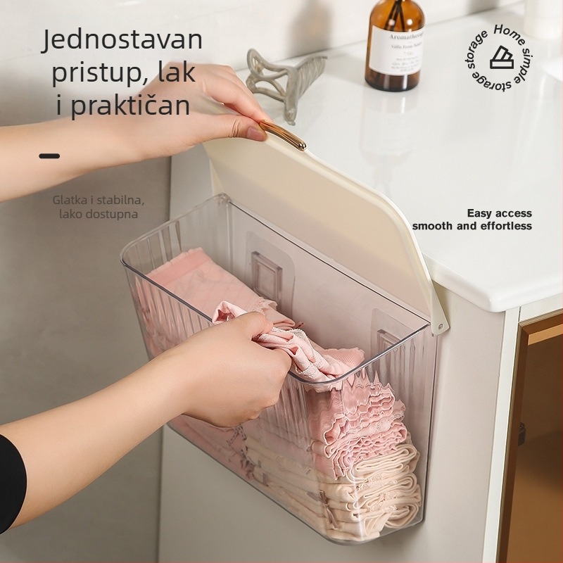 Lagani luksuzni organizator za donje rublje i koš za prljavu odjeću, zidni spremnik za kupaonicu s poklopcem, višenamjenski kuhinjski stalak bez bušenja