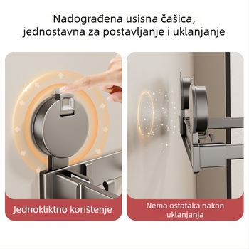 Zidni stalak za umivaonik s vakuumom, bez bušenja, čvrsta ugradnja, odvodna košarica i sklopivi prostor za pohranu