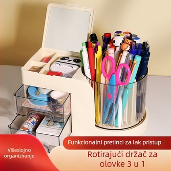 Akrilni 360° rotirajući držač za olovke, bojice i markere – stolni kozmetički spremnik