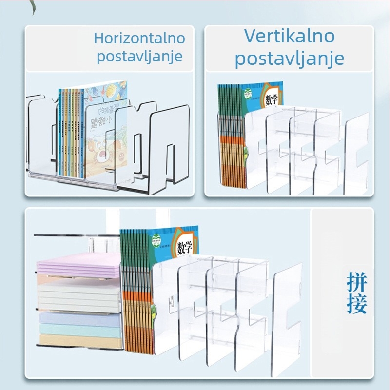 Izvlačni stolni regál za knjige s pet pretinaca i prozirnim panelom