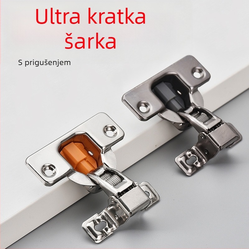 Hidraulična šarka s ultra kratkim ramenom za vrata ormarića, nehrđajući čelik, debljina 1 mm, vanjski okvir sa uskim bočnim panelom