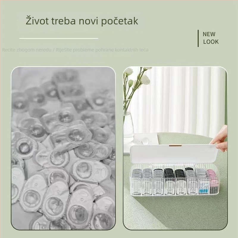Kutija za pohranu dnevnih kontaktnih leća s osam pretinaca, prozirna s poklopcem, prostor za kablove