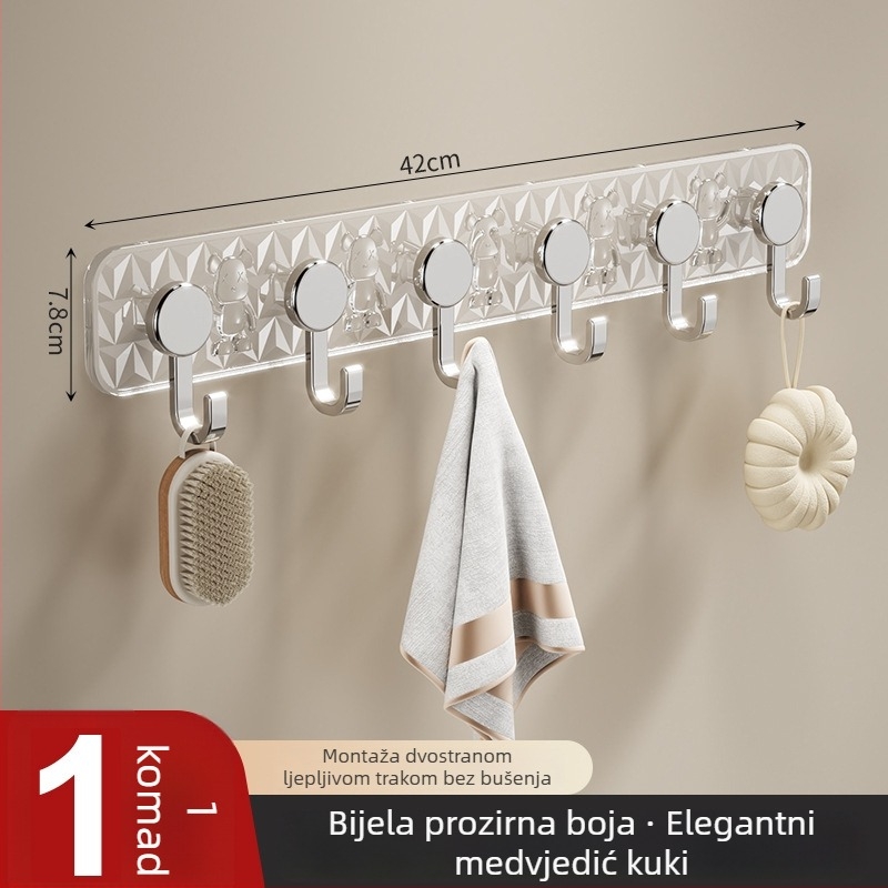 Svijetla luksuzna naljepna kuka za zid, bez bušenja, za kupaonicu i kuhinju, nosivost 5 kg, više kuka, karikaturalni dizajn