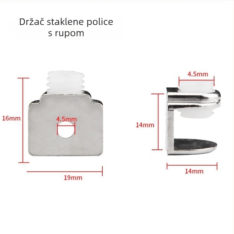 Klip za staklo od cinkovog legura, nosač police ormara, polukružna staklena podrška, 3-u-1 podrška police