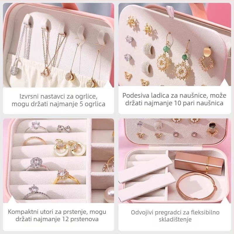 Prijenosna kutija za nakit, kompaktna i elegantna, s velikim kapacitetom, za naušnice, prstene i ogrlice
