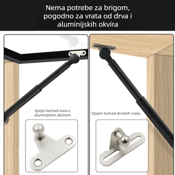Hidraulična plinska opruga za vrata ormarića s aluminijskim okvirom i staklenim vratima, gornje otvaranje, uski okvir, minimalistički dizajn