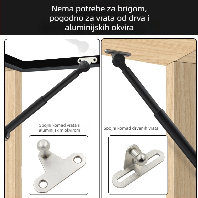 Hidraulična plinska opruga za vrata ormarića s aluminijskim okvirom i staklenim vratima, gornje otvaranje, uski okvir, minimalistički dizajn