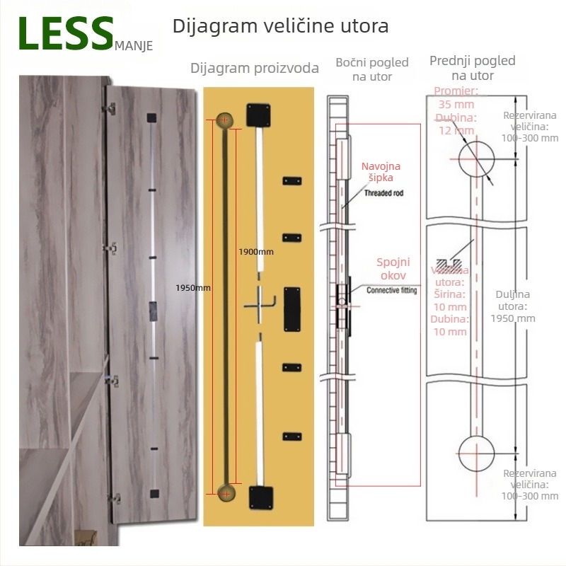 Standardni ispravljač vrata garderobe, protiv deformacije, podesiv na oba kraja