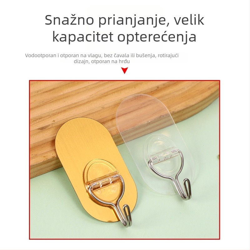 Debeli snažni ljepljivi kuka bez bušenja, nosivost 5–10 kg, ovalni oblik, četiri komada, od nehrđajućeg čelika, za kućnu upotrebu