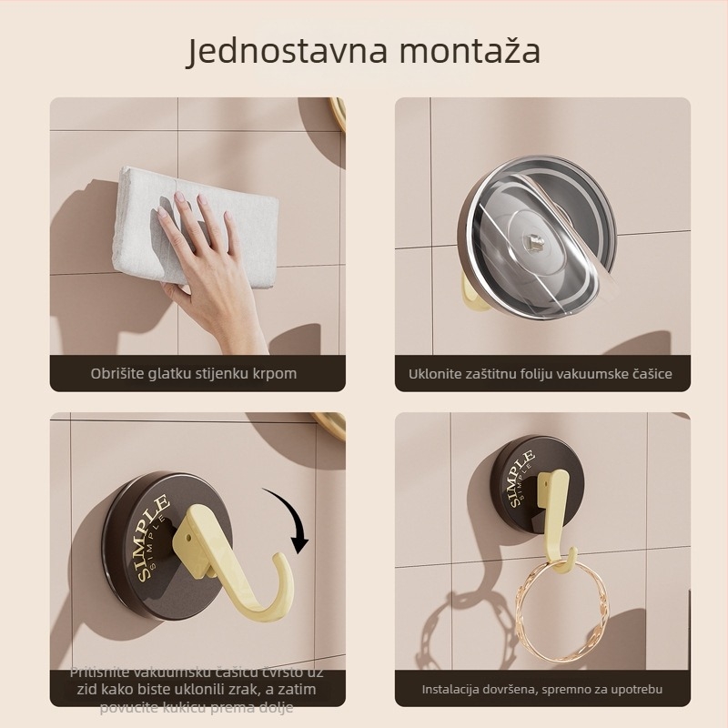 Zidna kuka sa vakuumskom čašom, periva, uklonjiva, bez bušenja, bez tragova