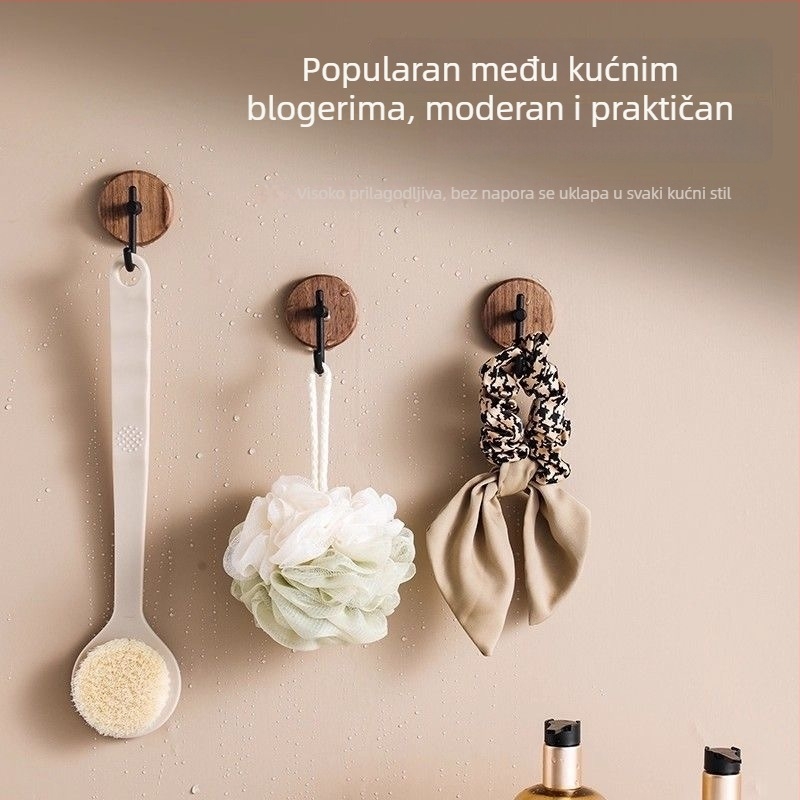 Zidni vješak od američkog oraha, bez bušenja, za kapu i torbu, nordijski stil, nosivost 5–10 kg