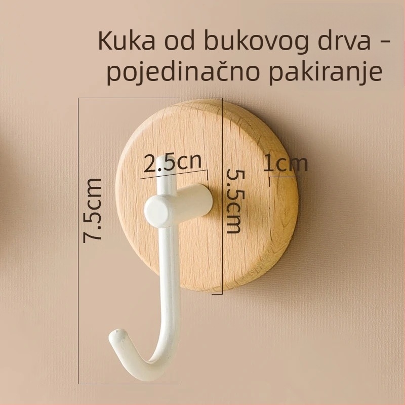 Zidni vješak od američkog oraha, bez bušenja, za kapu i torbu, nordijski stil, nosivost 5–10 kg